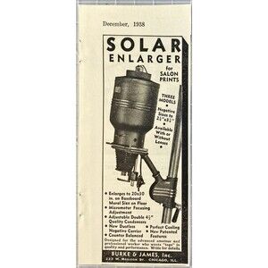 Burke & James "Solar Enlarger for Salon Prints" Vintage Print Ad 1938